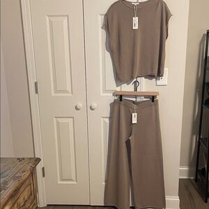 Z Supply Women's Wide Leg Tan Pants & Top Set